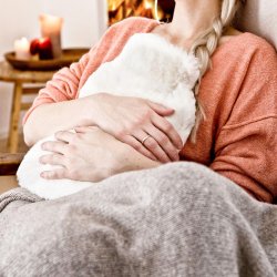 Varmedunk med lammeskindsbetrk